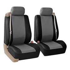  Front Set Faux Leather Car Seat Covers for Low Back Seat with Gray/Black