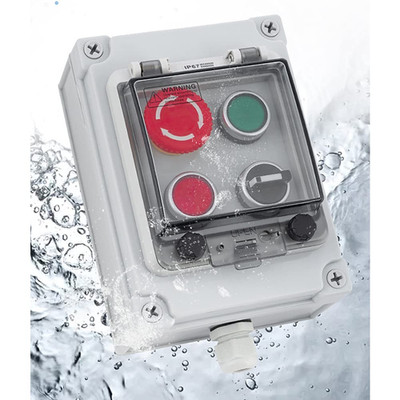 Push Button Box with Emergency Stop Switch, Start/Stop & Rotary Buttons (Red/Gre