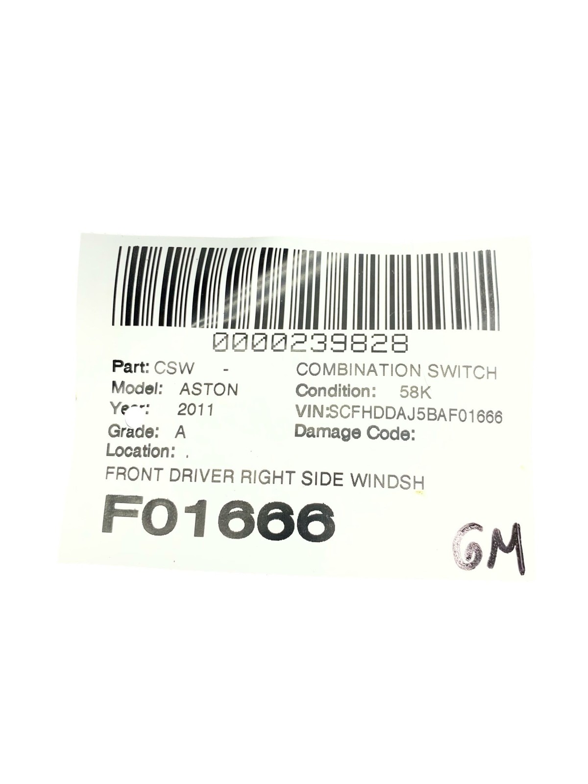 2010-2019 Aston Martin Rapide DDAJ FRONT RH WIPER STEERING COLUMN CONTROL SWITCH