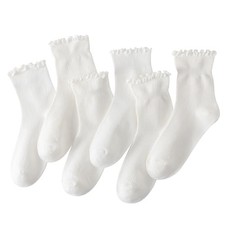 6 Pairs Ruffle Socks for Women Girls,Casual Cute Ankle Socks 5-9 White