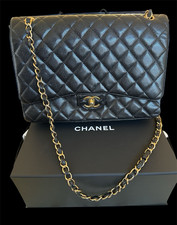 CHANEL Jumbo Flap Quilted Black Shoulder Bag Chain Strap Turn Lock Gold