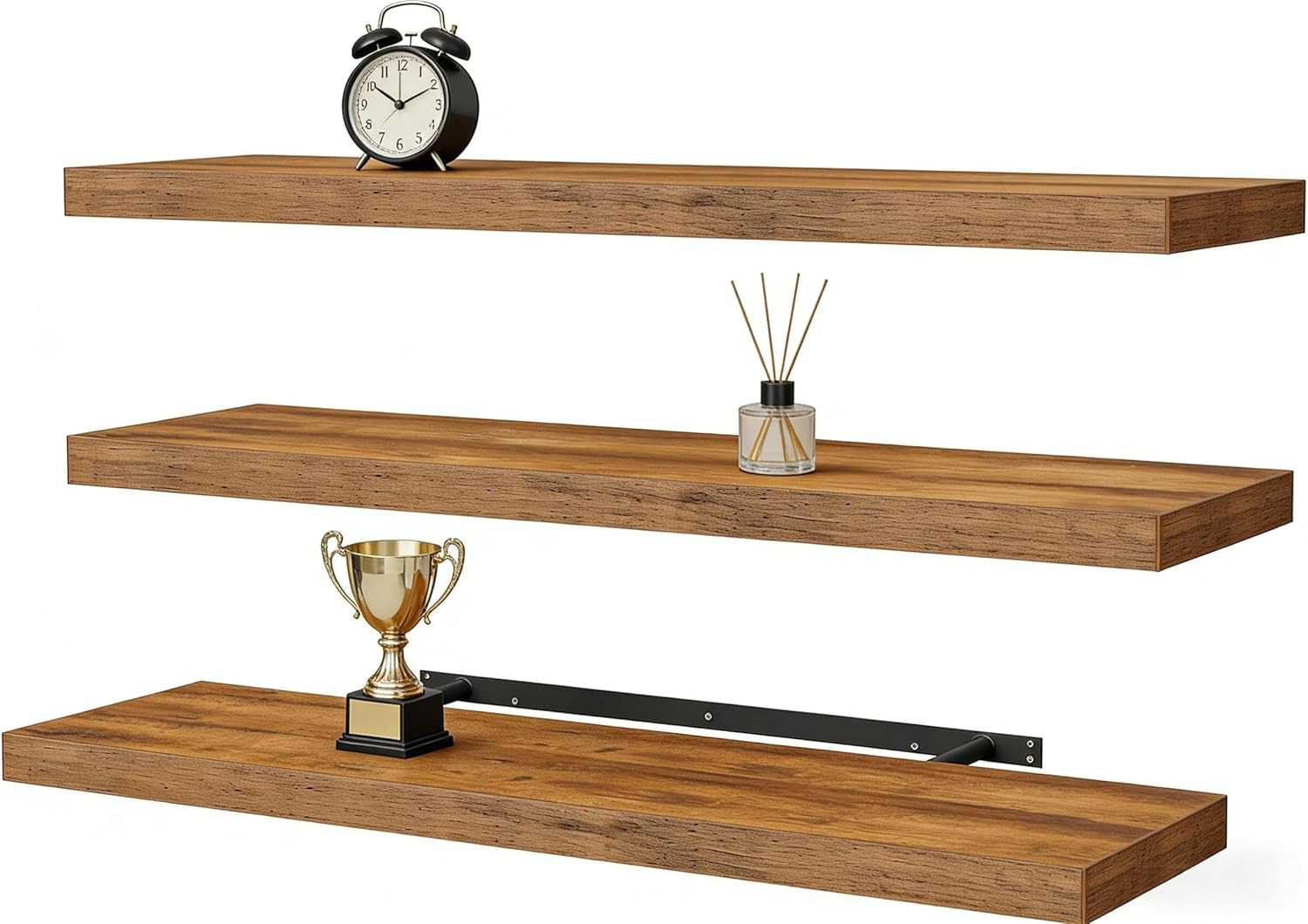 Rustic Floating Shelves Set of 3 - 47.2 Inch Wall Mounted Wood Decor
