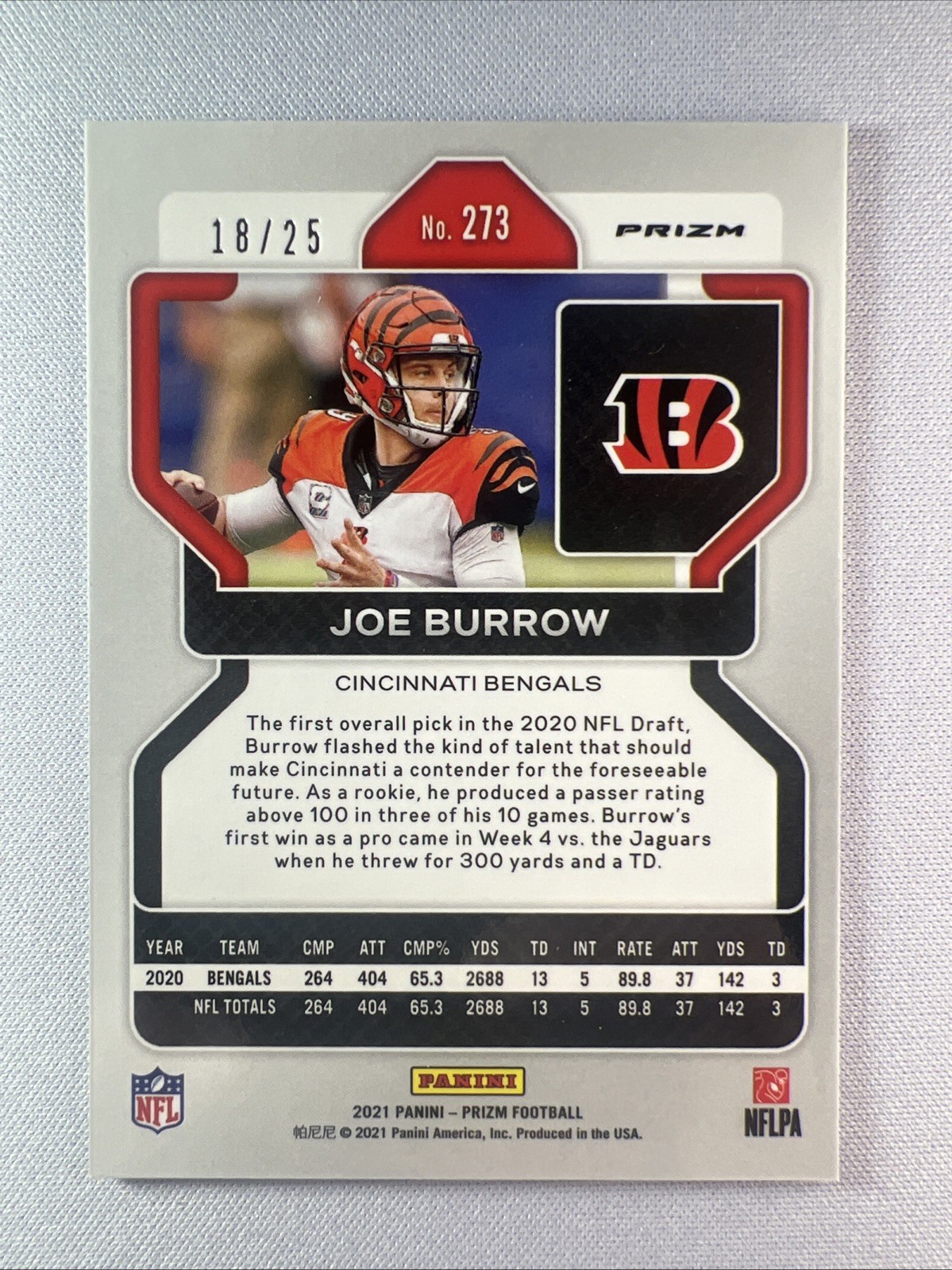 2021 Panini Prizm Joe Burrow #273 Blue Shimmer Prizm /25 Bengals SSP view 2