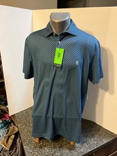 IZOD Golf Men  s Polo Shirt Blue Teal Check Medium Poly Spandex - NWT