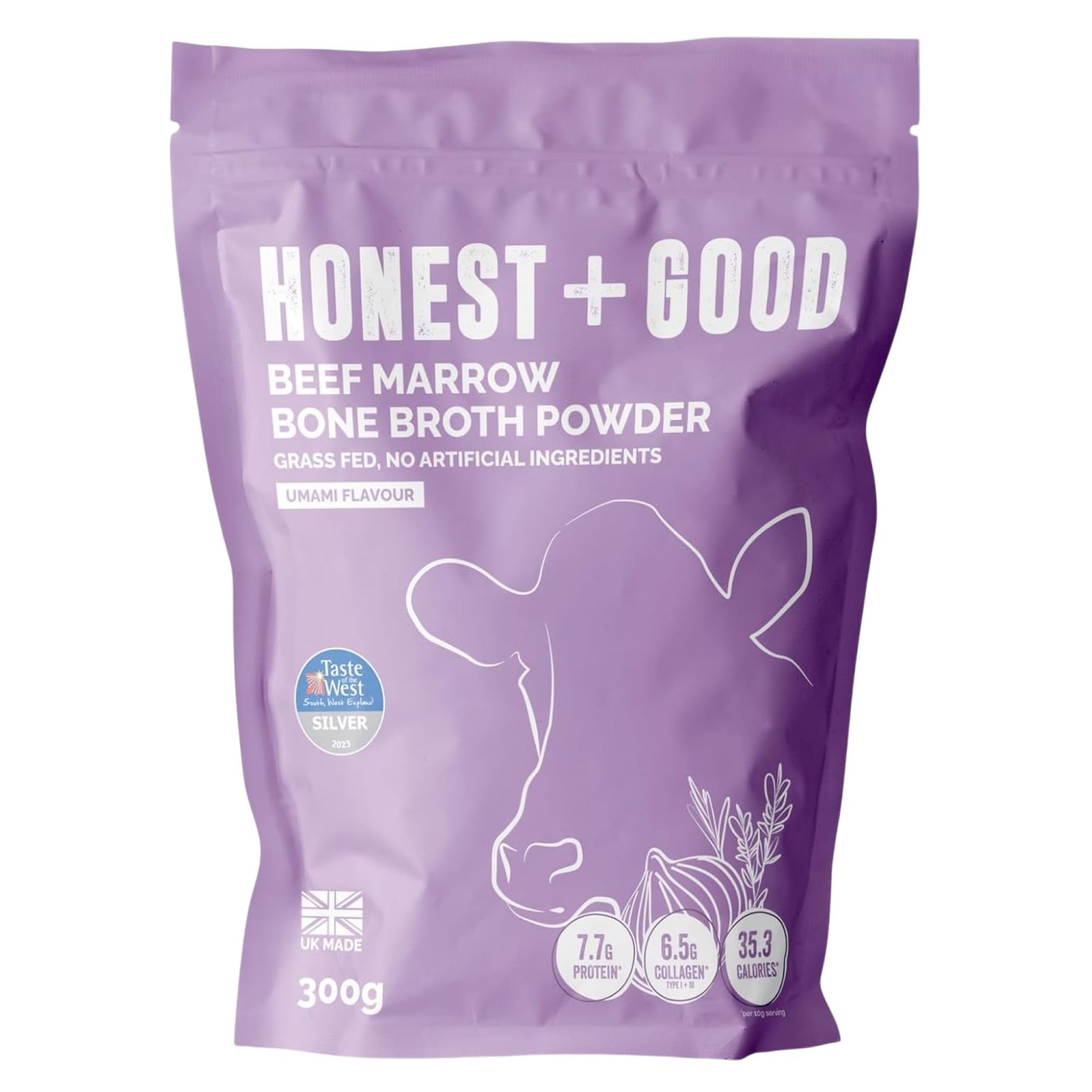 Honest + Good Beef Marrow Bone Broth Powder, 300g | High Protein | 6,500mg Type