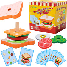 Wooden Sandwich Stacking Toys, Montessori Toys for Toddlers Kitchen Play Food Ed