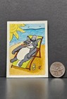 ACEO Original Art 2.5X3.5 Trading Card Actually Cats Tuxedo Cat At Beach W/cigar — photo 5