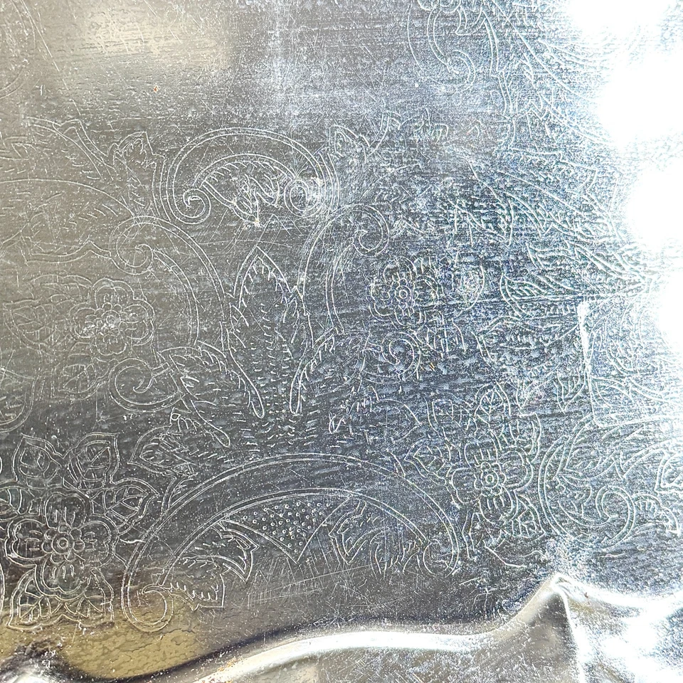 VINTAGE RECTANGULAR ENGRAVED CHROME PLATED SERVING TRAY - Image 3 of 4