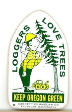 VINTAGE KEEP OREGON GREEN LOGGERS LOVE TREES ORIGINAL AUTO STICKER WINDOW DECAL