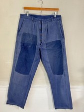 35 French Vintage blue workwear pants trousers distressed Patched mends repairs