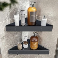 2-Tier Corner Shower Shelves Rustproof Metal Caddy Organizer Fast Drain Storage