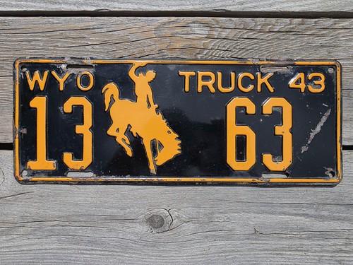 1943 Wyoming TRUCK License Plate 13 T - 63 Converse County, WYO β LOW 2-digit #