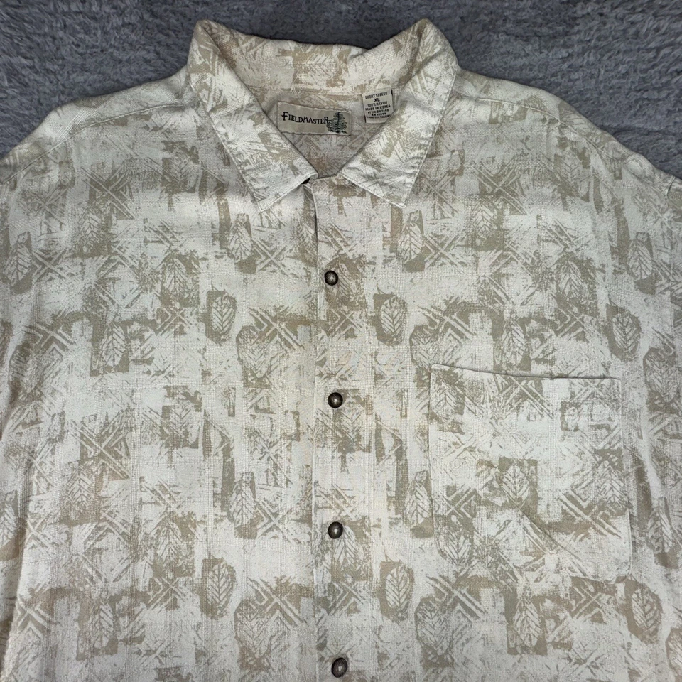 Camisa Hawaiana Fieldmaster De Colección Para Hombres XL Blanca Beige Floral Tropical Rayón Foto 2 de 4