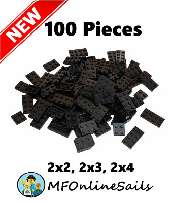 Genuine LEGO Black 2x2 2x3 2x4 Plates MIX #3022 3021 3020 100 pcs 90.5g