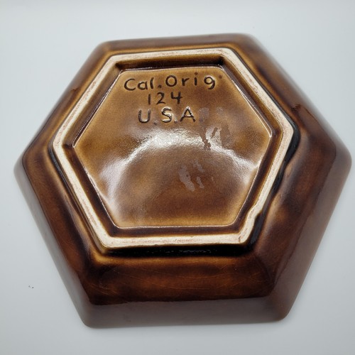 VTG California Original #124 Flame Orange & Brown Hexagon Ashtray, MCM, Stamped - Picture 7 of 8