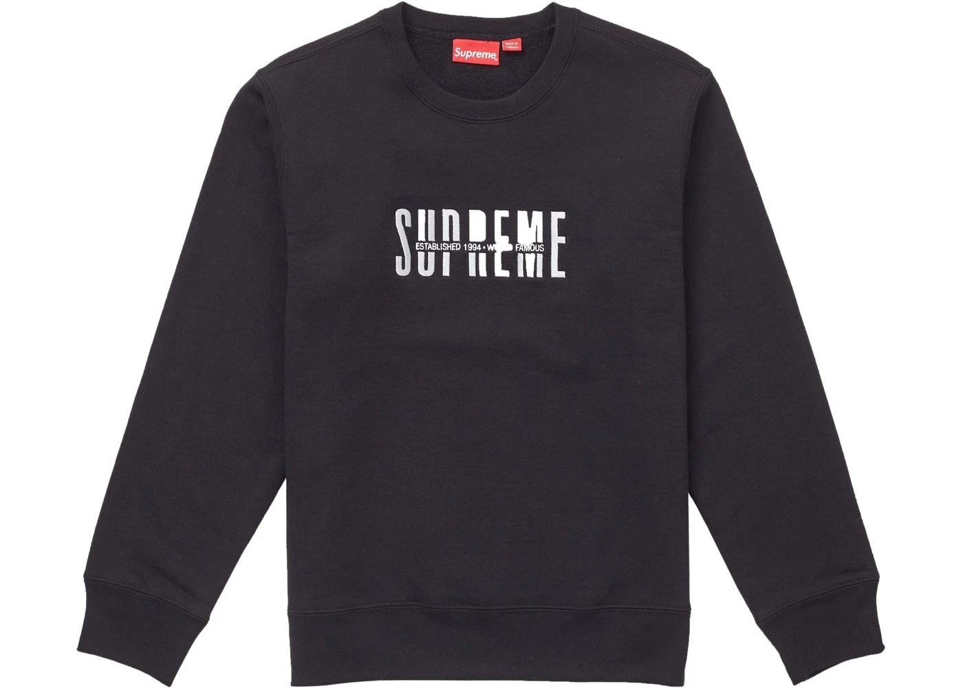 Col rond Supreme World Famous NEUF noir, taille M (moyen) ÉPUISÉ FW2018