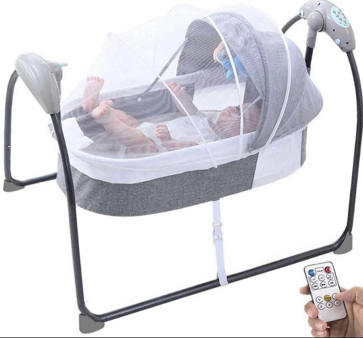 Electric Baby Crib Cradle Bluetooth Music Infant Auto-Swing Bed Rocker