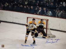 BOBBY ORR & BERNIE PARENT DUAL AUTOGRAPHED BOSTON BRUINS 16x20 PHOTO GNR COA