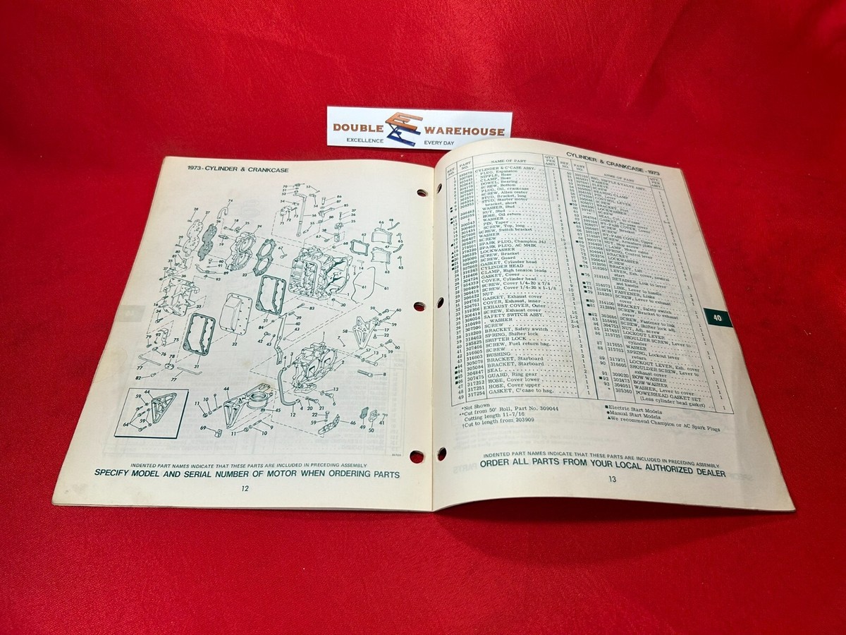 【2B】 1973 Johnson SeaHorse 40HP Parts Catalog 40R73 40RL73 40E73 40EL73