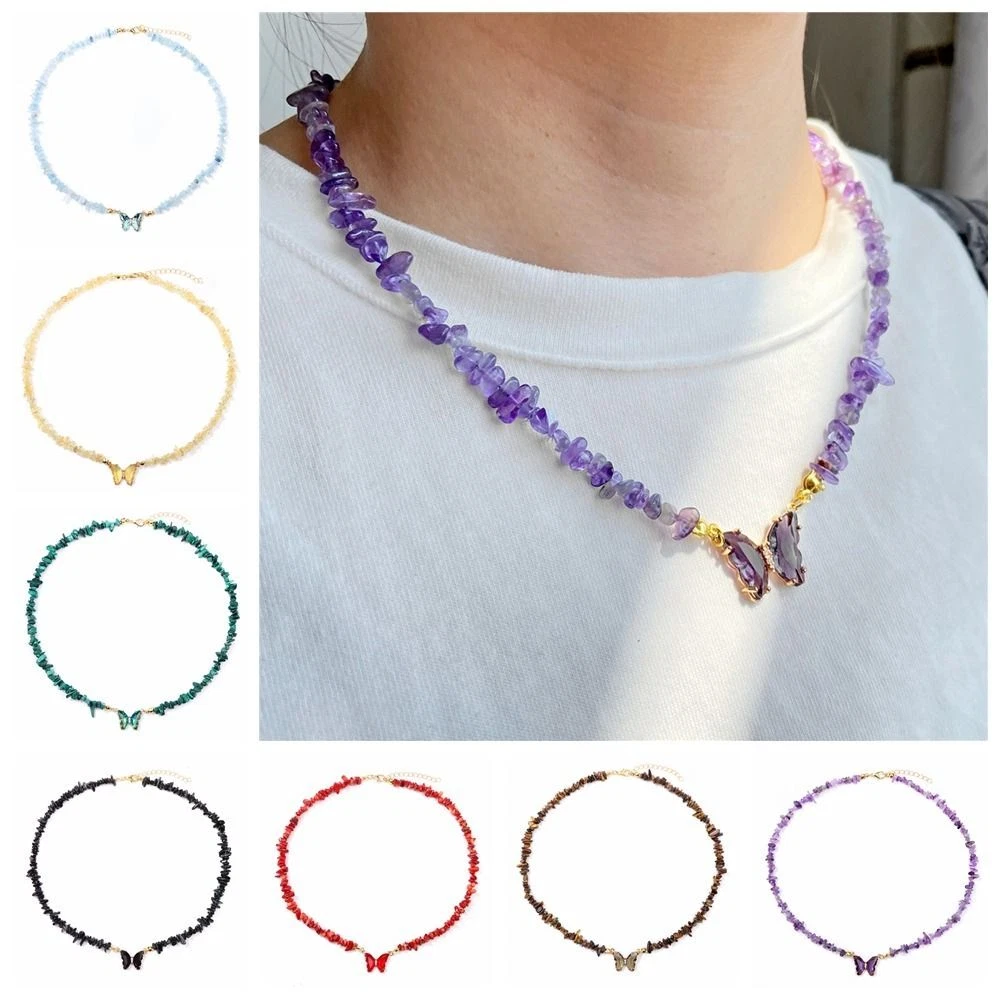 Lobster Clasp Natural Crystal Necklace Jewelry Beads Chain for Girl