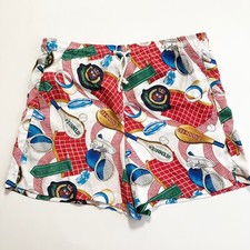 VTG Tail 80s 90s All Over Print Shorts Tennis Racquet Ball Sneaker Net Pocket XS