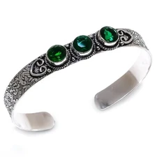 Chrome Diopside Gemstone 925 Sterling Silver Jewelry Adjustable Cuff Bracelet