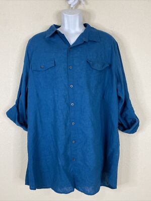 Marc Anthony Men Size XXL Teal Button Up Shirt Long Sleeve Roll Tab