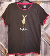 Lazy One Pajama Tee T-shirt Womens Medium "Trophy Wife" Black And Pink
