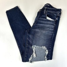 American Eagle Women  s 10 LONG Jegging Jeans Distressed Stretch Dark Wash 2262
