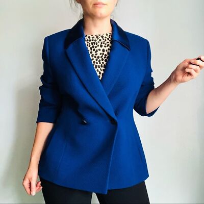 VTG FERAUD 3 piece Suit Set Blazer Skirt Shell Size 12 Royal Cobalt Blue 