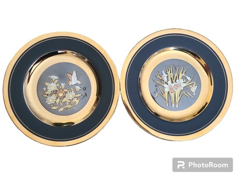 Japanese Vintage 1983 Chokin Art (2 Plates) 18k Gold Over Copper - Picture 2 of 11