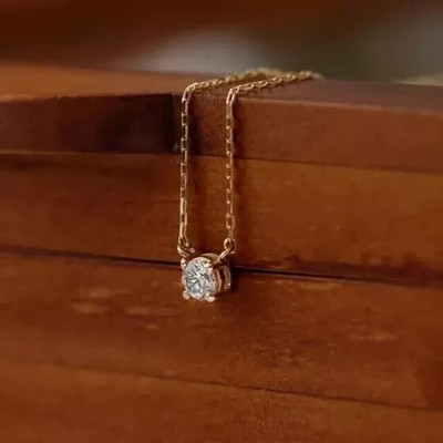 1Ct Round Lab-Created Diamond Solitaire Pendant 14K Yellow Gold Plated