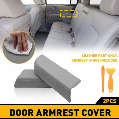 Gray Rear Door Panel Armrest Covers Leather For 2009-2015 Honda Pilot Waterproof