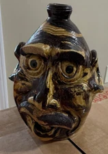 Dwayne Crocker Folkart Pottery Swirl Face Jug Excellent  4-20-2000