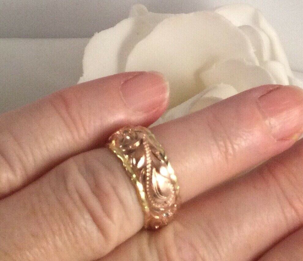 Vintage Jewellery Rose Yellow Gold Band Ring Antique Deco Jewelry with