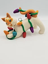 SIAMESE CAT Christmas Ornament PLAYING IN LIGHTS Flame Point Siamese HANDMADE US