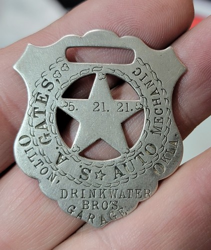 Oilton Oklahoma Advertising Fob Drinkwater Bros. Garage S.A. Gates Mechanic 1921