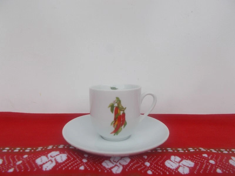 6 Tasses a café porcelaine basque piments et cerises - Photo 2/2
