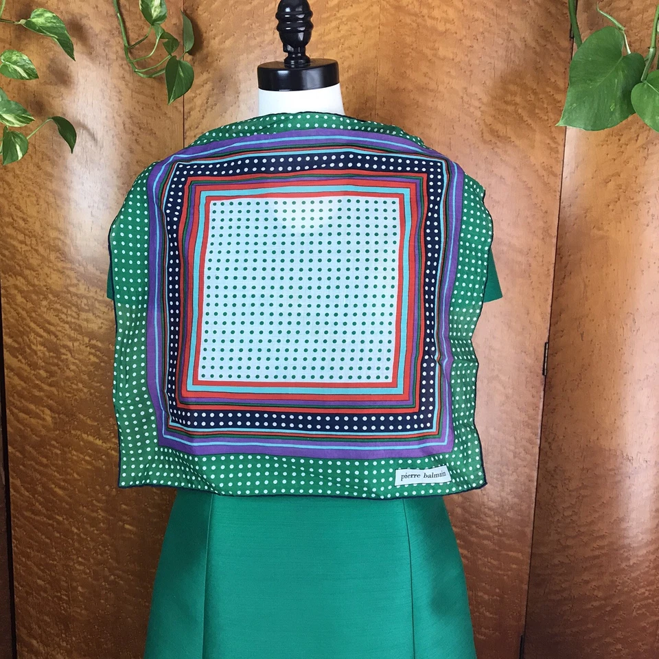 PIERRE BALMAIN French Couture 70s 70’s Vintage Hand Rolled Polkadot Scarve Scarf - Image 4 of 4