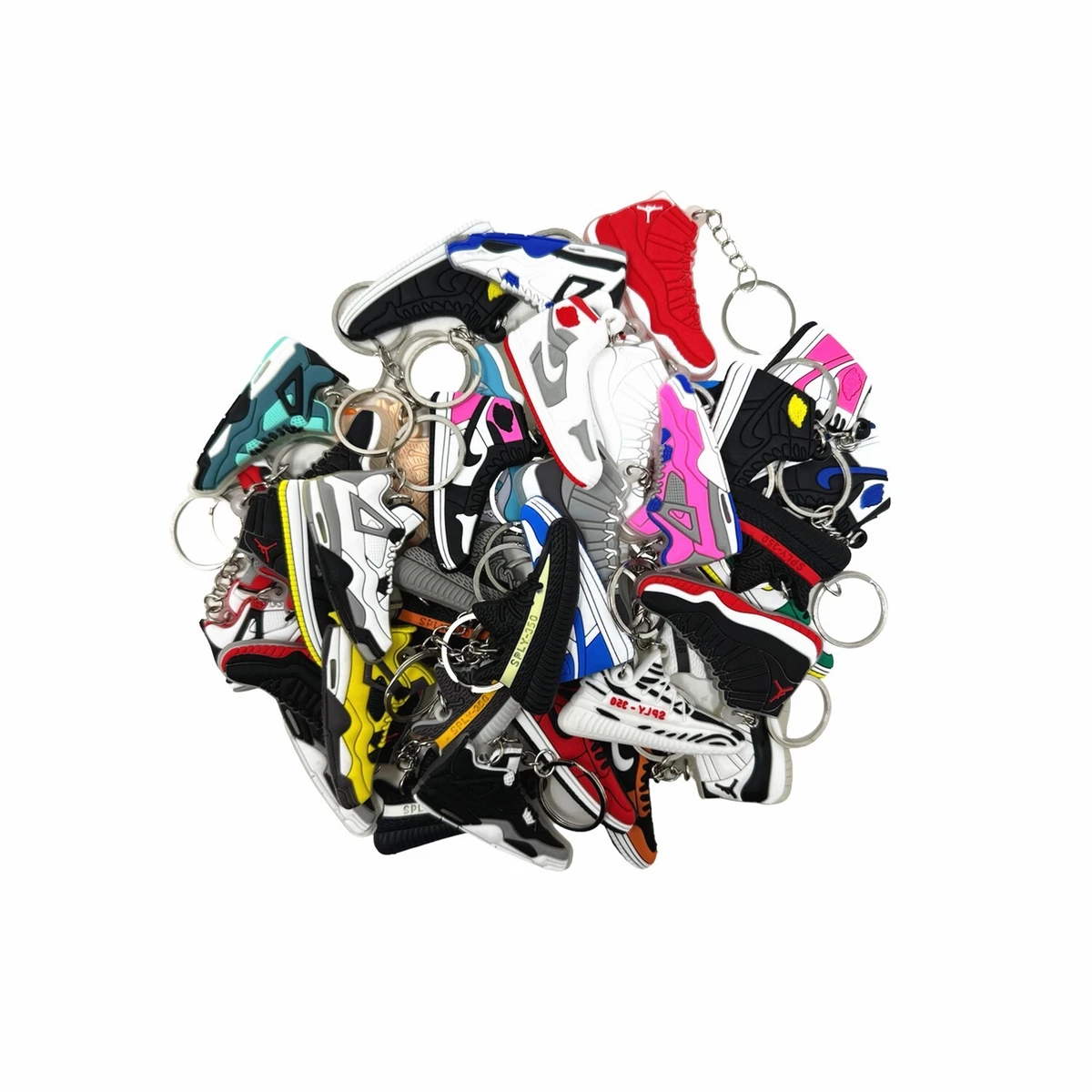 100 Pcs of 2D Sneakers Keychains Hype Beast Sneaker 2D Variety of Keychains Lot