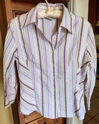 Fred David Stretch 3/4 Sleeve Dress Shirt Blouse Button Down Lavender Purple S
