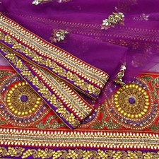 Indian Vintage Heavy Purple Net/ Velvet Hand Embroidered Designer Dupatta Dabka