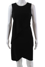 Halston Heritage Womens Sleeveless Solid Tiered Shift Dress Black Size 6