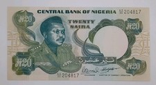1999 Central Bank of Nigeria - 20 Nigerian Naira Banknote Serial No. AI99 204817