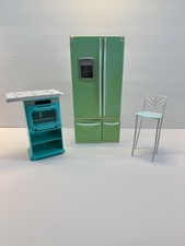 Mattel Barbie Realistic Kitchen Playset - Refrigerator Oven Stovetop Chair Stool