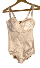 Vintage GLAMORISE Bodysuit Girdle Bra Shaper Beige 34C Lace Strapless Nude Beige