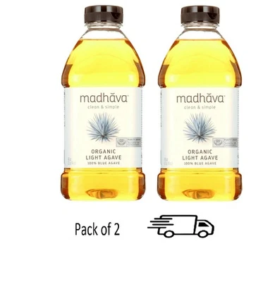 2-Pack MADHAVA Organic Light Agave 100% Pure Blue Agave Nectar Sweetener 46oz