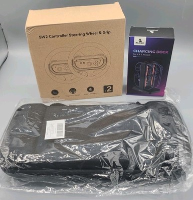 New Nintendo Switch 2 LOT Controllers Steering Wheel Set Charging Dock & Case