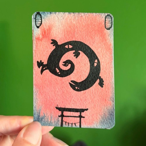 ACEO Original Yokai Japanese Monster Mythology ToriI Gate Spirit 2.5x3.5"