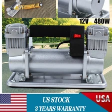 480W 12V Heavy Duty Metal Dual Cylinder Pump Air Compressor Auto Tire Inflator